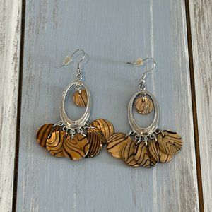 Cute Dangle Pierced Earrings Silver Tone w Shell Beads / Charms